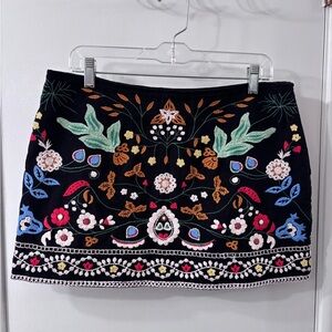 Zara Black Mini Skirt with Beautiful Colorful Embroidery